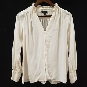 J Crew Womens Edwardian Victorian Silk Button Up Top Size S Tall Ivory Career